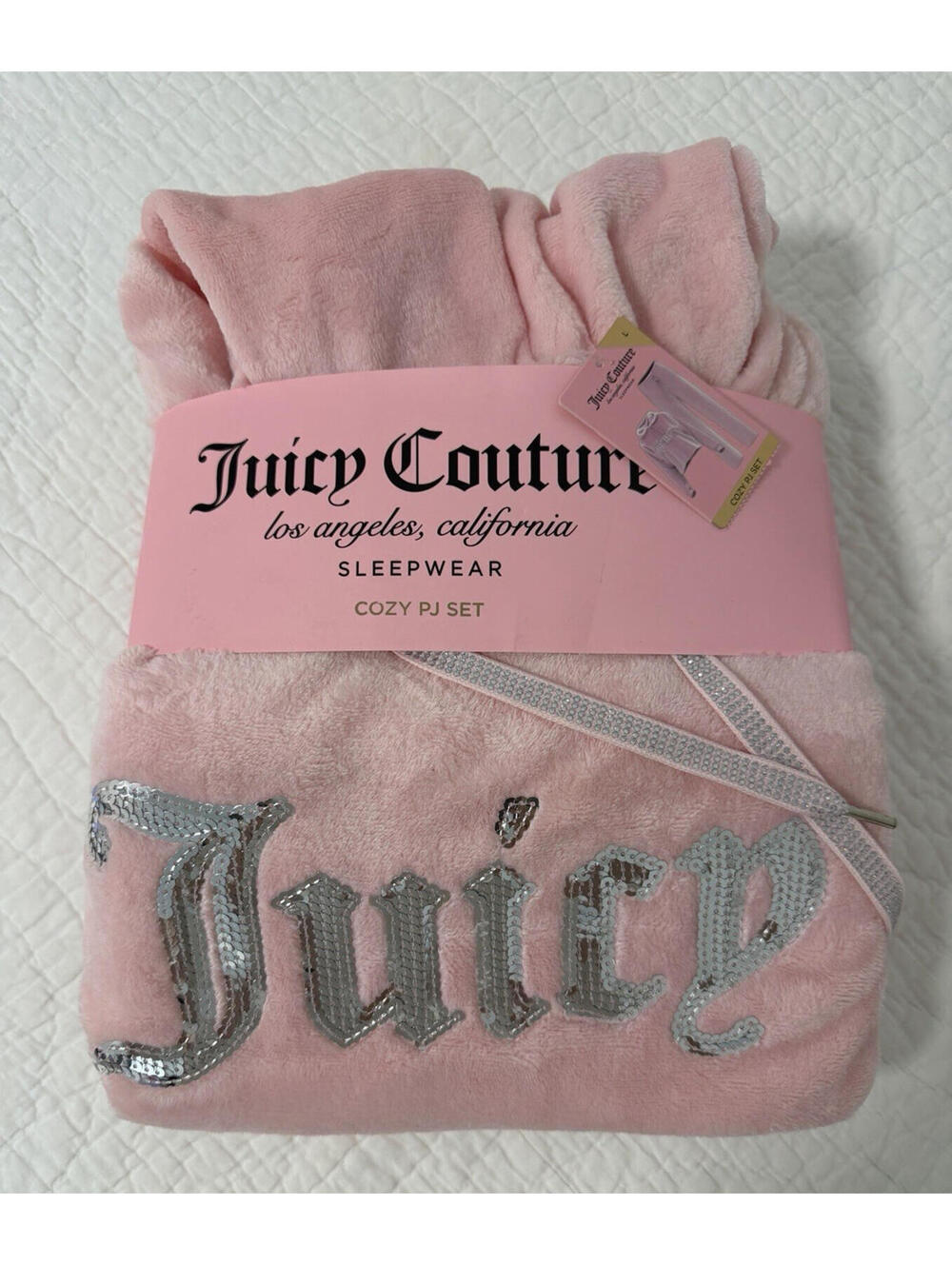 NWT Juicy Couture Sleepwear Luxe Plus Drawstring Pants Lounge Set Pink L